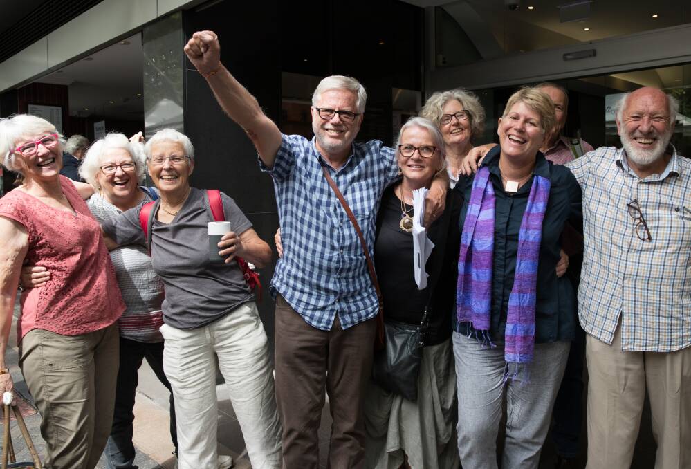 LANDMARK JUDGEMENT: Gloucester residents after their win earlier this month in the NSW  Land and Environment Court against the proposed Rocky Hill open-cut coal mine in Gloucester. Photo: Janie Barrett