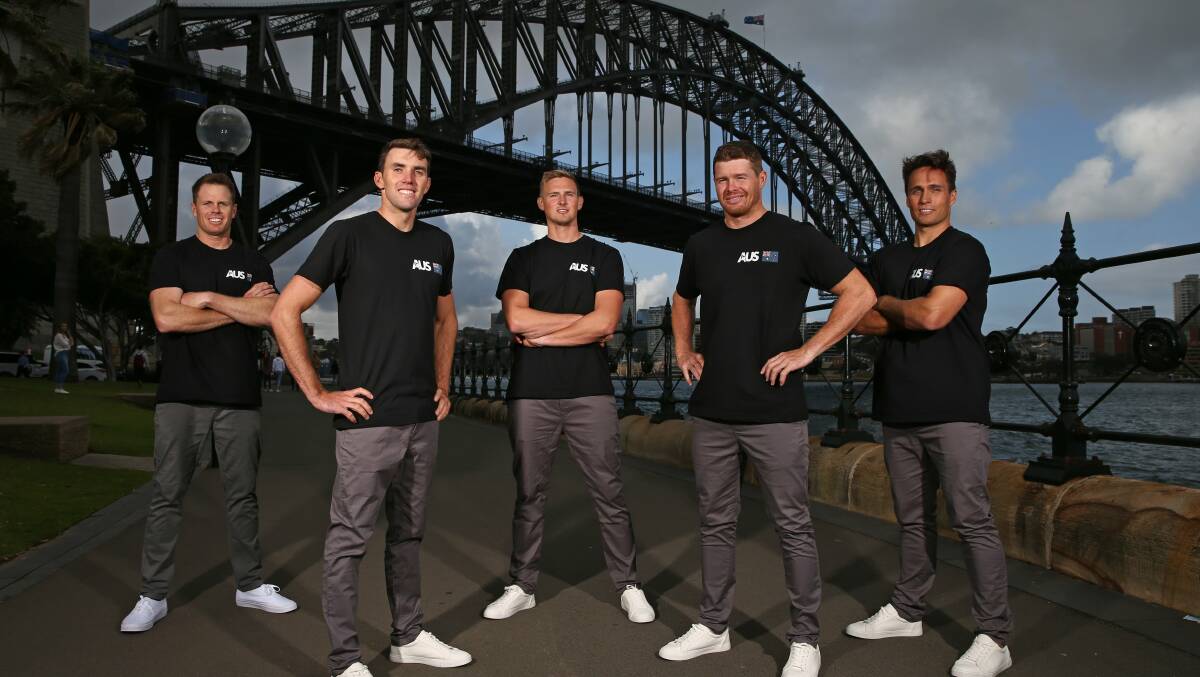 AUSTRALIAN TEAM: (From left) Sam Newton, Jason Waterhouse, Kyle Langford, Tom Slingsby and Ky Hurst. The inaugural SailGP event will take place on Sydney Harbour in February 2019.