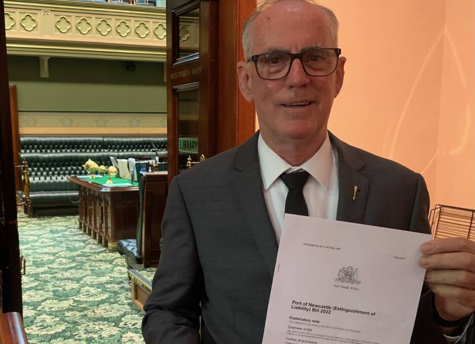 Greg Piper with a copy of his port bill at Parliament House on Thursday. Picture supplied