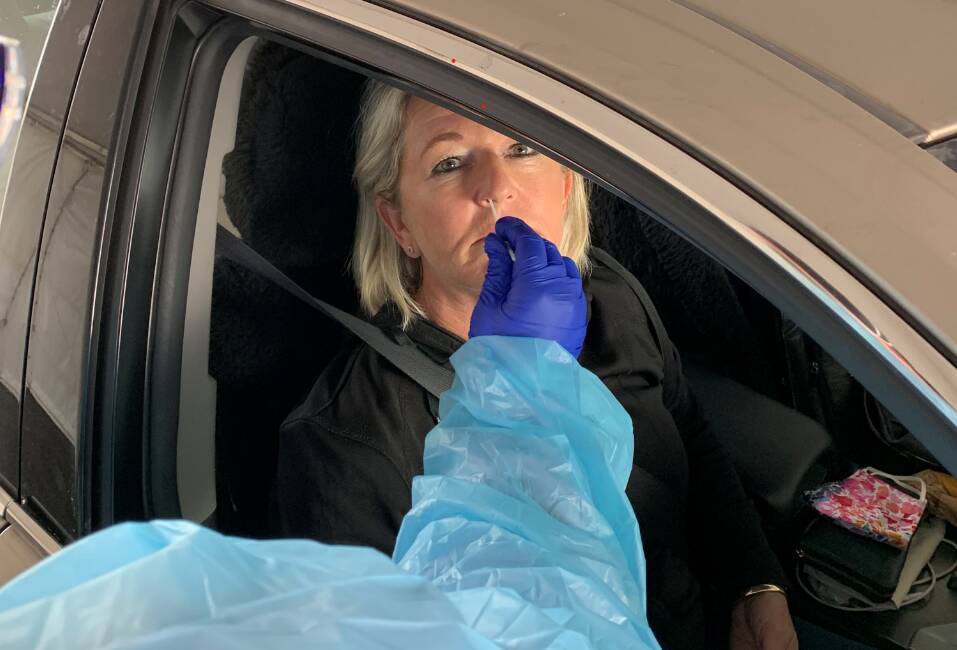Swansea MP Yasmin Catley being tested at Doyalson on the way home from Sydney on Thursday morning. 