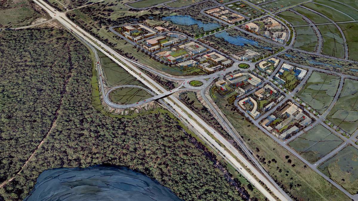 A drawing of the proposed Pacific Highway interchange and subdivision at Kings Hill, north of Raymond Terrace.