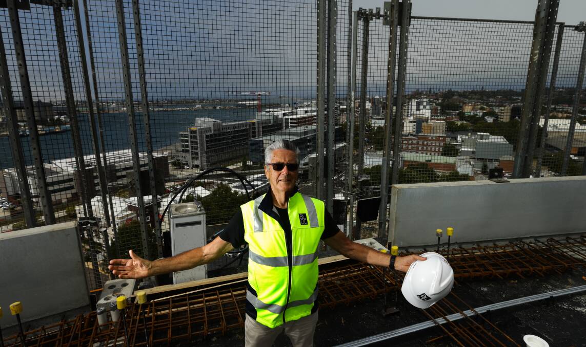 Warwick Miller standing on the 15th floor of the Verve apartments under construction in King Street. Picture: Jonathan Carroll