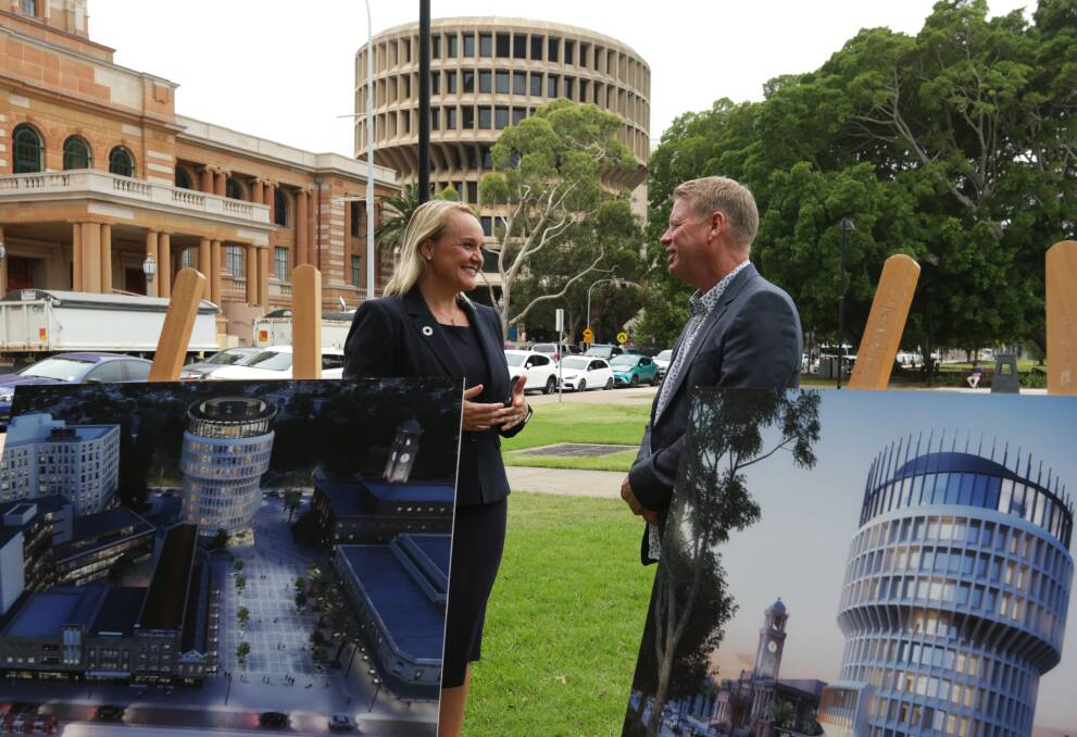 Lord mayor Nuatali Nelmes and Crystalbrook Collection chief executive Mark Davie at Wednesday's media conference in Civic Park. Picture: Simone De Peak