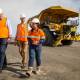 MINING FOR VOTES: Barnaby Joyce, James Thomson and Rix's Creek employee Crystal Jenner at the mine on Thursday. 