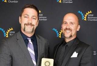 LIQUIDATION: Sehez directors Matt Galvin and Callan Smith at the 2018 NSW Business Chamber awards. 