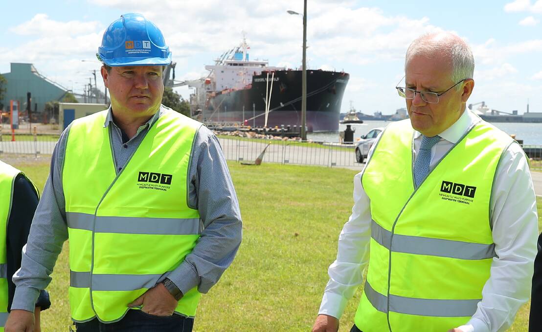 TWO HATS: Port project director and Nationals senate candidate Ross Cadell with Scott Morrison in Newcastle last year.