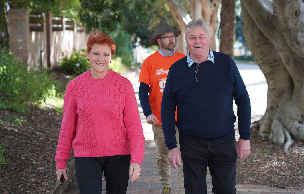 CAMPAIGNING: Pauline Hanson with One Nation candidate Dale McNamara in Muswellbrook on Sunday.