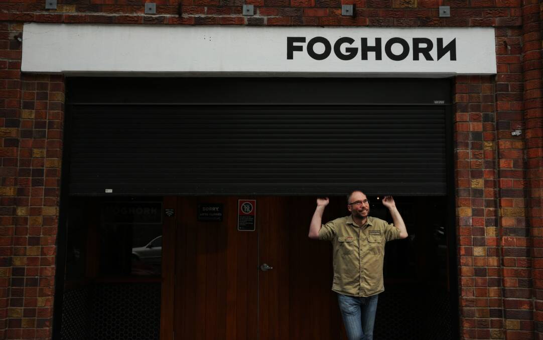 Brewer and part-owner Shawn Sherlock outside FogHorn Brewhouse in King Street. 