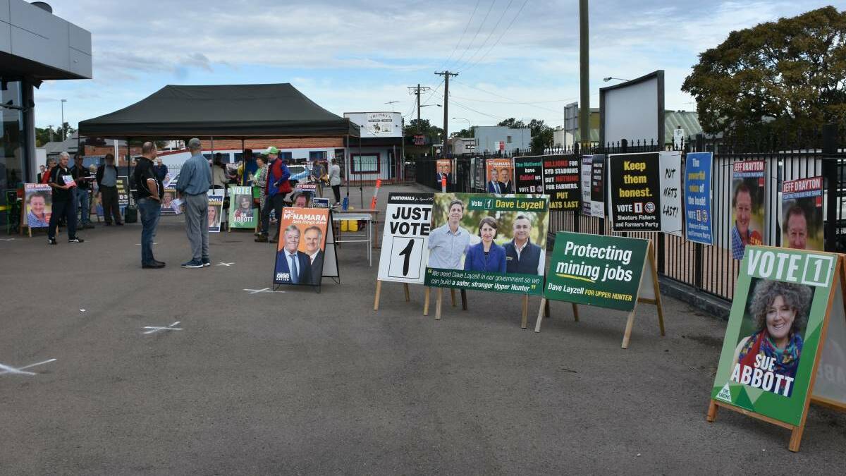 Candidates' advertising at the Singleton pre-polling booth. 