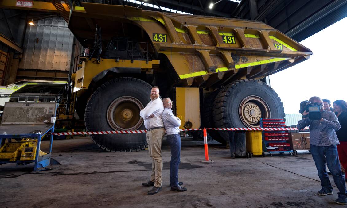 ON TARGET: Dan Repacholi with Anthony Albanese at Mount Thorley Warkworth Mine this month. Picture: Sitthixay Ditthavong
