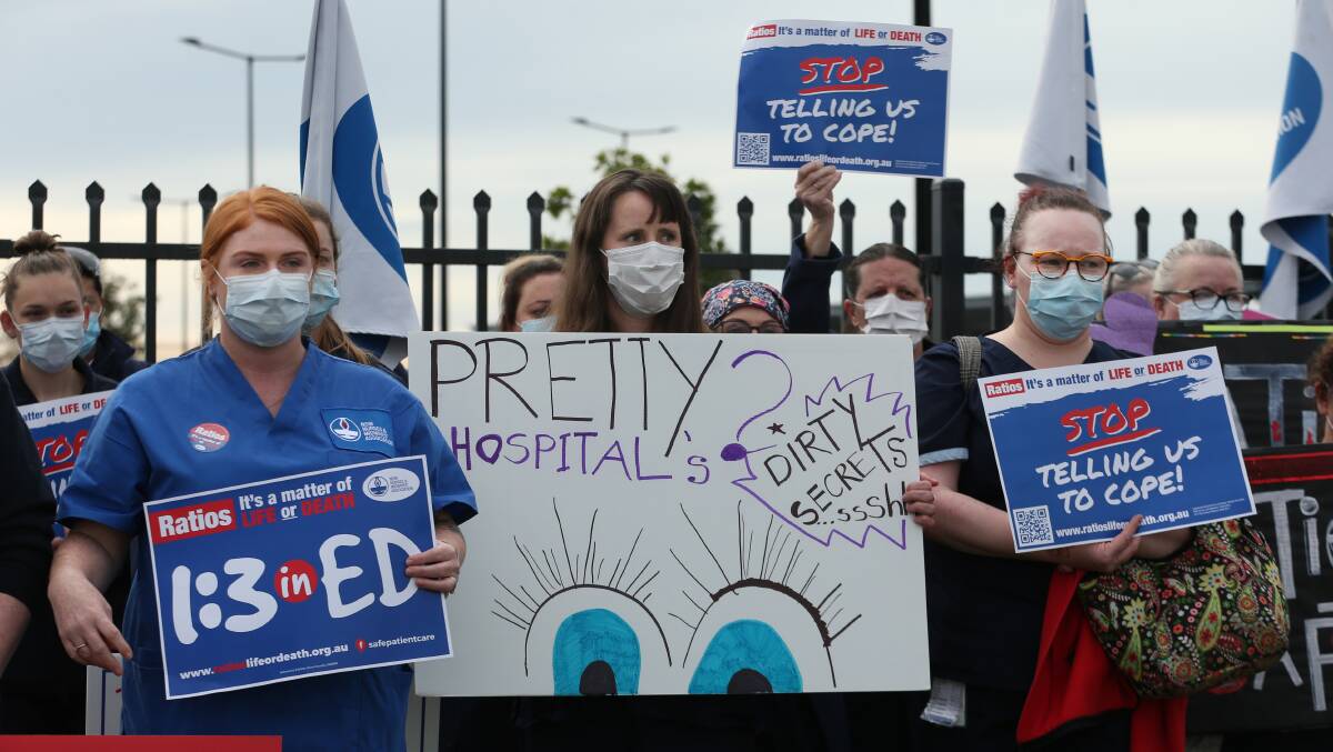Maitland Hospital nurses and midwives protest over staffing levels last year.