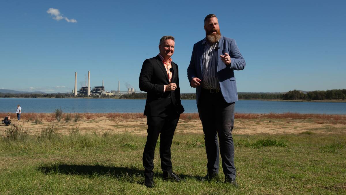 Climate Change and Energy Minister Chris Bowen and Hunter MP Dan Repacholi announcing the national Net Zero Authority at Liddell Power Station on Friday.