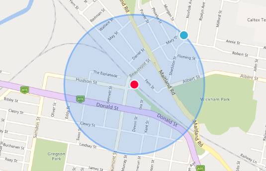 A map showing a 400-metre radius zone around Hamilton station. Image supplied