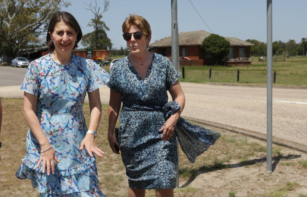 CAMPAIGNING: Catherine Cusack with Premier Gladys Berejiklian at a funding announcement for Nelson Bay Road in January. Picture: Simone De Peak