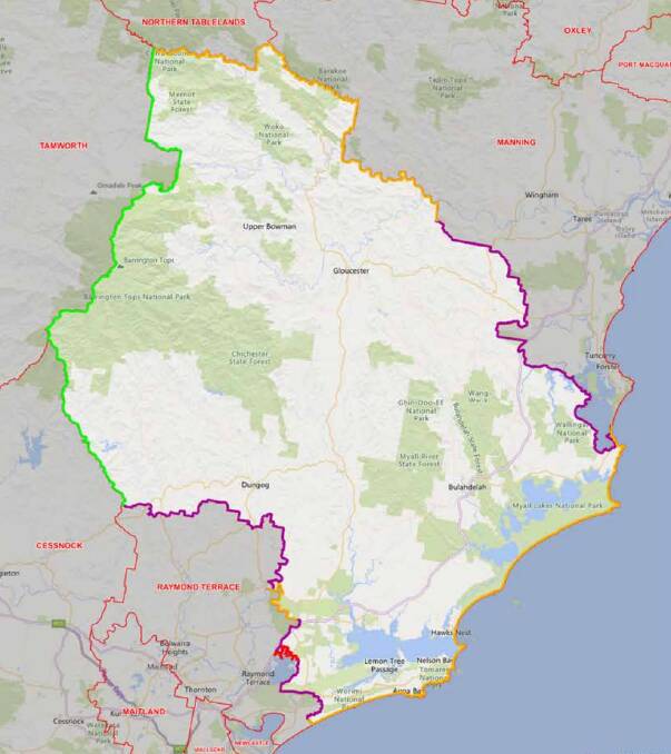 REDRAW: The Liberals' proposed Gloucester electorate, including the Tomaree peninsula.
