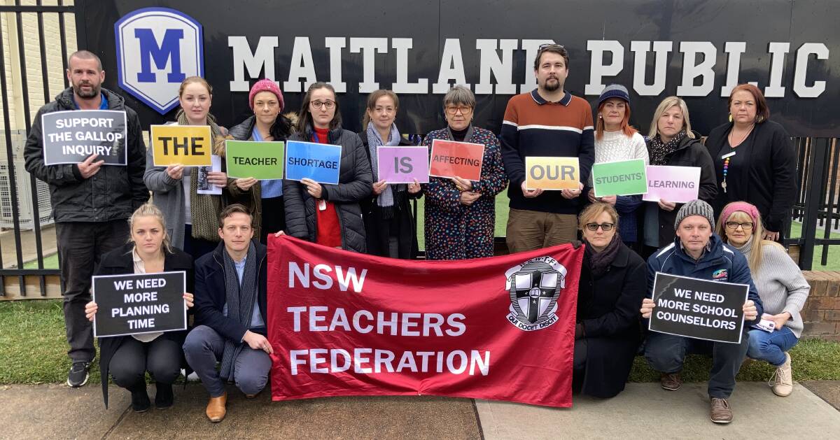Teachers at Maitland Public School voice their concerns over staff shortages on Thursday. Picture: Supplied