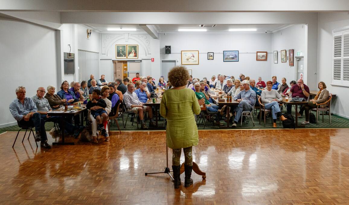 TALKFEST: Greens candidate Susan Abbott speaks at the candidate forum at Dungog RSL Club. Picture: Max Mason-Hubers