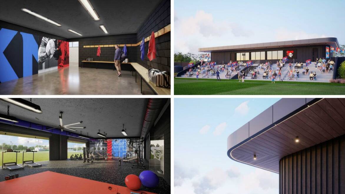 Concept images of the proposed grandstand and gym near the Knights Centre of Excellence. Images supplied 