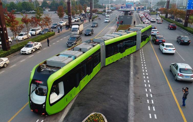 A trackless tram in Zhuzhou, in south China's Hunan province. 