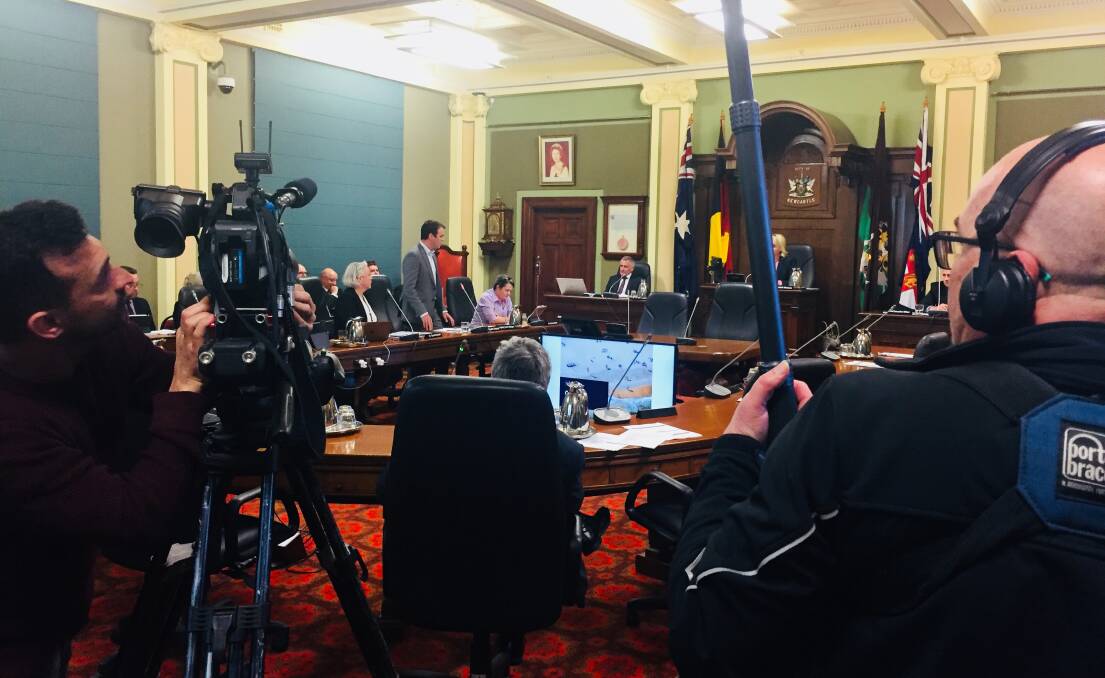 ROLLING: A camera crew from The Project films part of last month's council meeting. 
