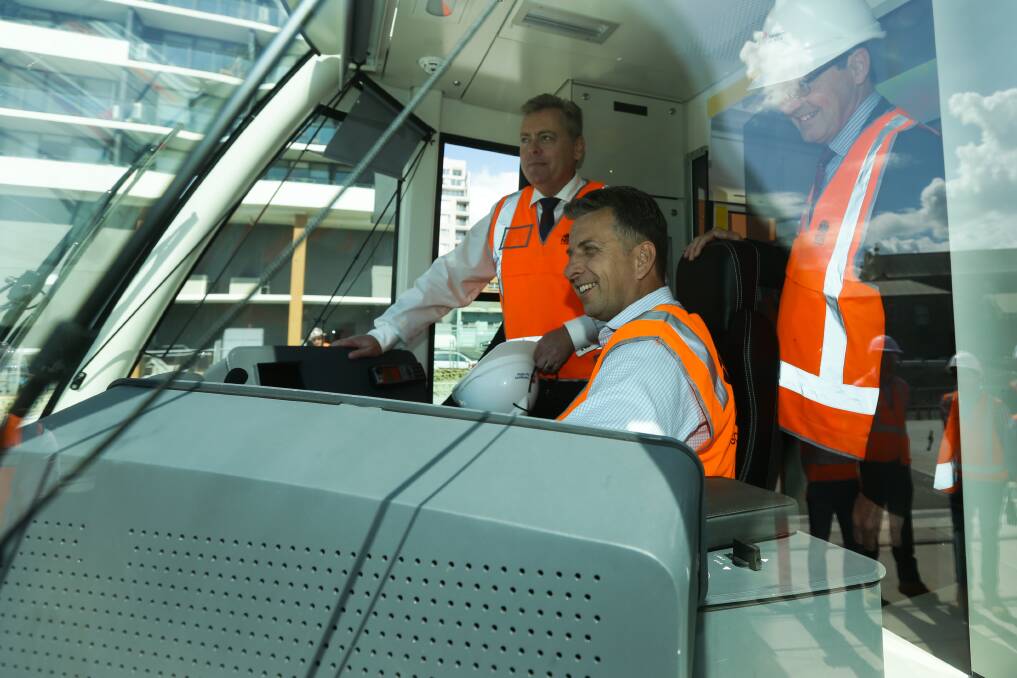 Transport Minister Andrew Constance visiting the Newcastle tram depot in September.