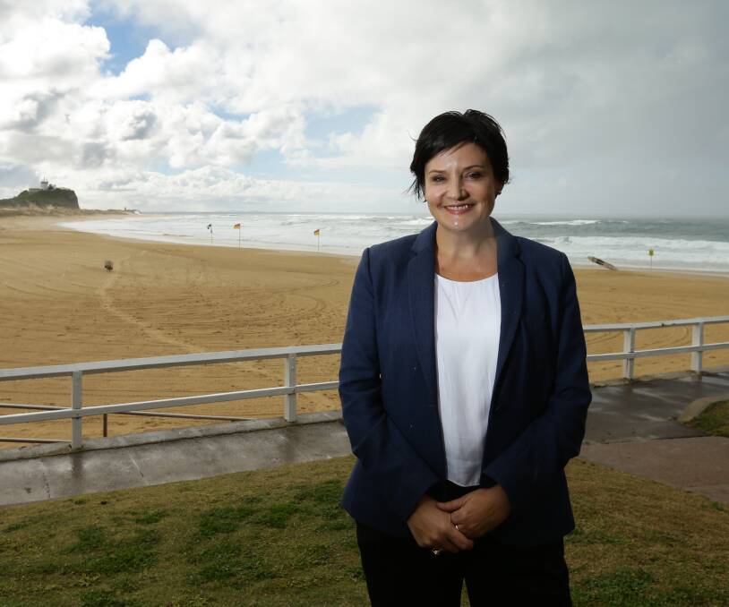 BACK HOME: NSW opposition leader Jodi McKay at Nobbys beach on Friday. Pictures: Jonathan Carroll