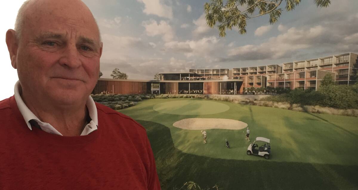ON COURSE: Merewether president Phil Merrigan with a concept plan of the redevelopment. Picture: Michael Parris