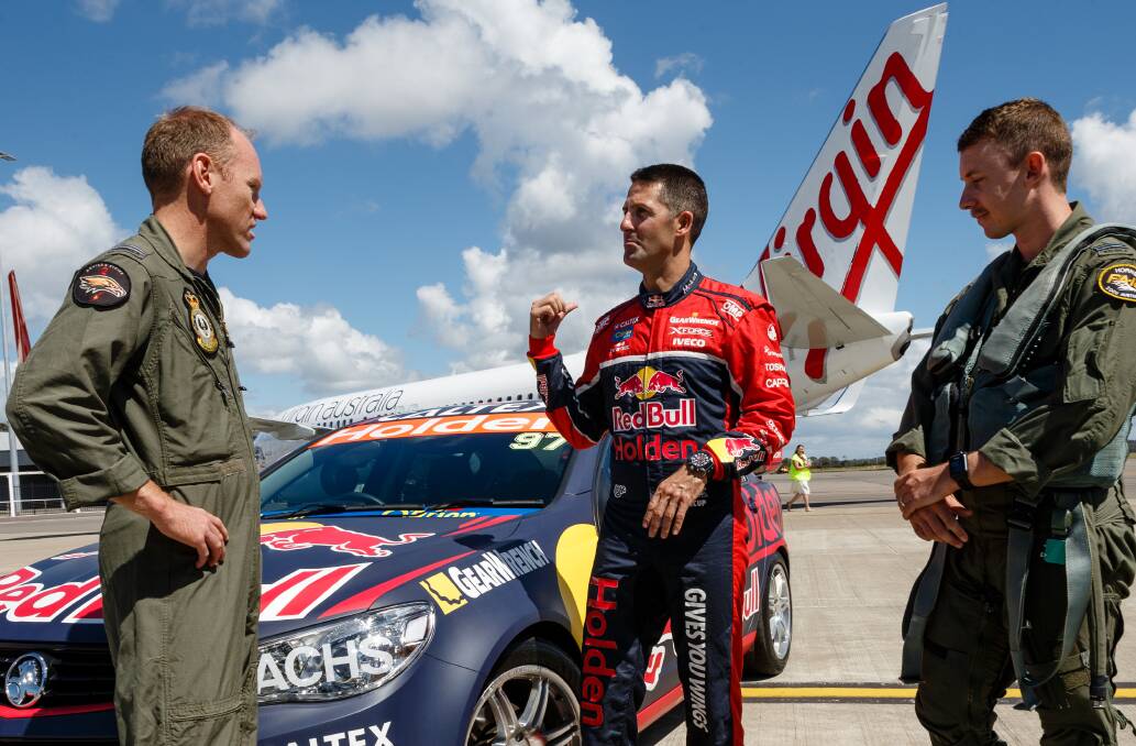 Supercars driver Jamie Whincup on a promotional visit to Newcastle Airport in 2017. Picture: Max Mason-Hubers