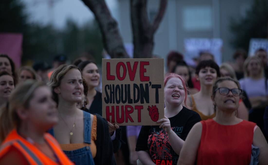 Women attend a street protest against domestic violence in Newcastle in March. Picture: Marina Neil