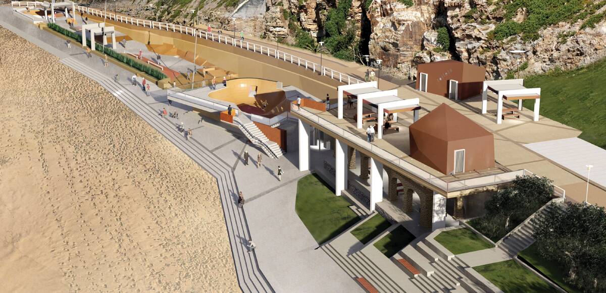 NEW LOOK: The reworked plans for South Newcastle beach shift the skate bowl from the sand to the existing promenade. The council hopes to start work on the $11 million project next year. 