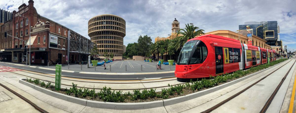 Newcastle's tram going through its paces at Civic. Picture: Michael Parris 
