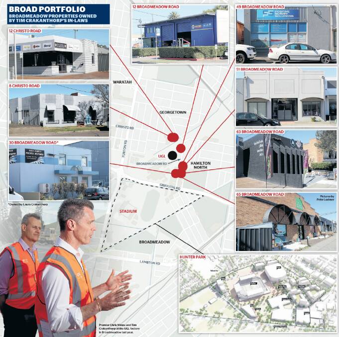 A map of Tim Crakanthorp's in-laws' property interests the Newcastle Herald published last year. File picture