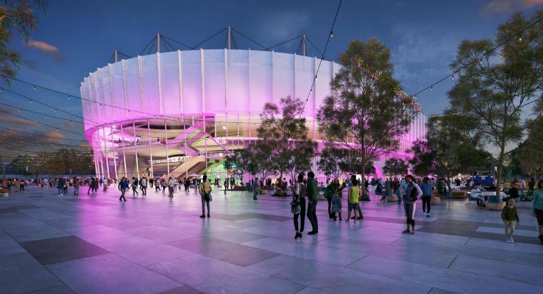 A concept image of a proposed indoor arena from Venues NSW's Hunter Park master plan. 