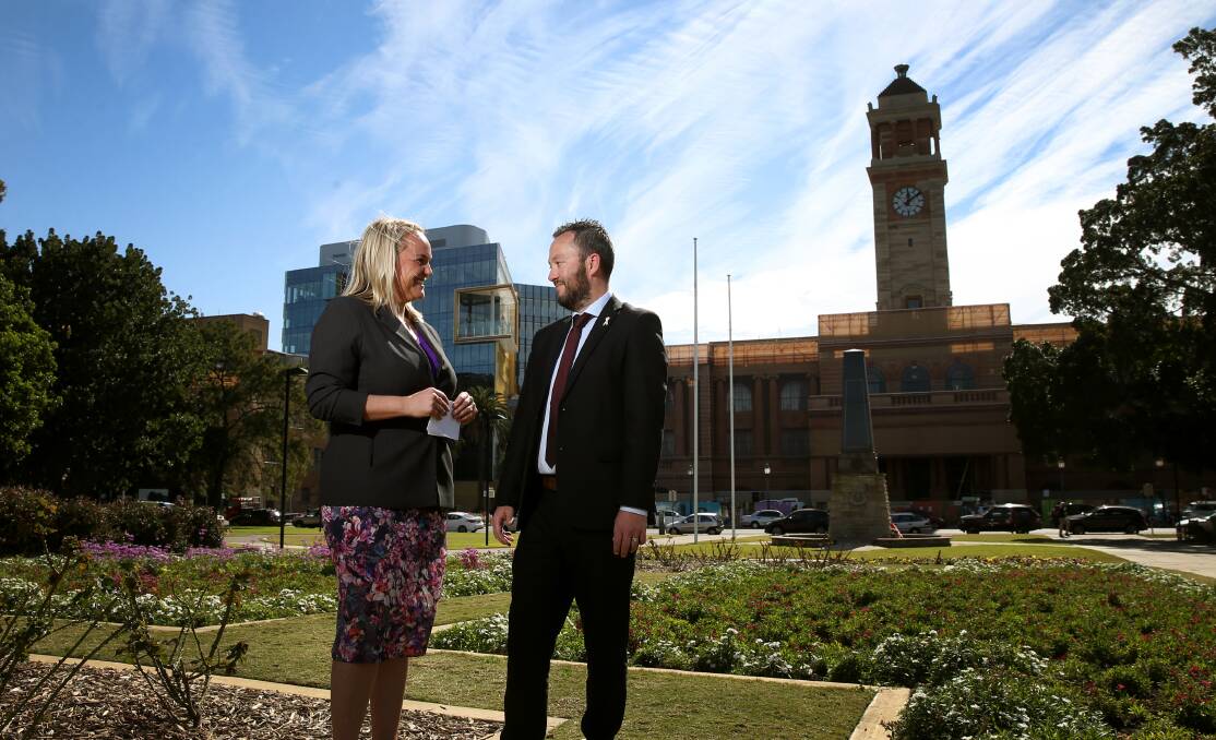 BACKING: Lord mayor Nuatali Nelmes and USU organiser Luke Hutchinson after signing a pledge to protect council jobs in the lead-up to the 2017 local government elections. Picture: Marina Neil