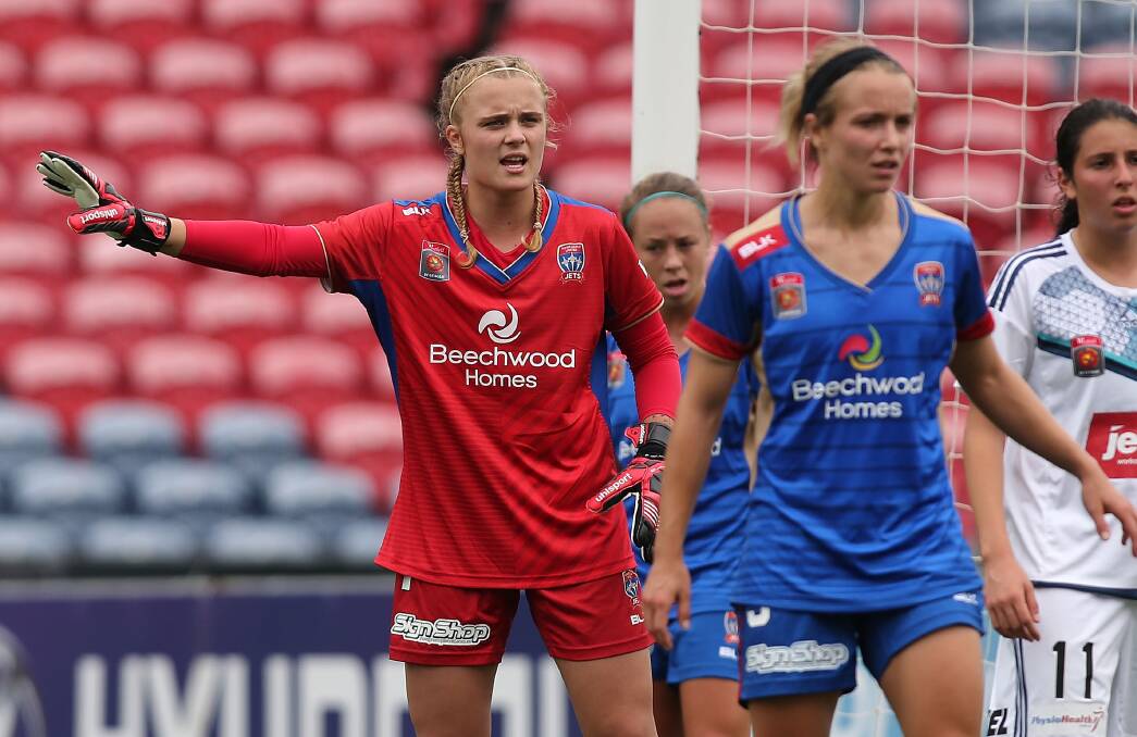 NATIONAL CALL-UP: Hannah Southwell in goal for the Jets this season at Hunter Stadium. Picture: Getty Images