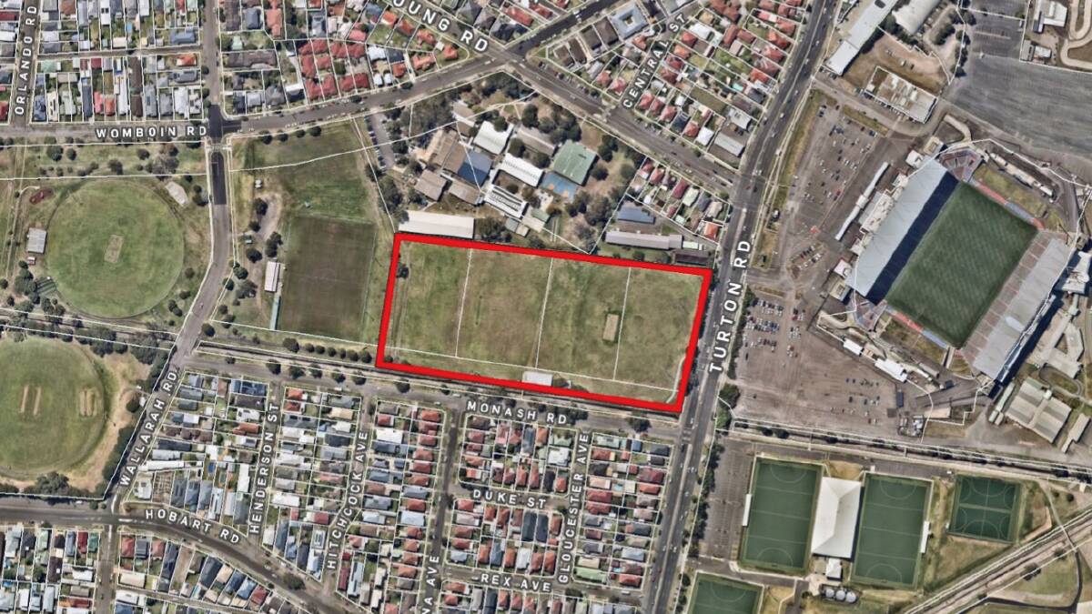 A map showing the proposed indoor basketball stadium location opposite Hunter Stadium. Image supplied