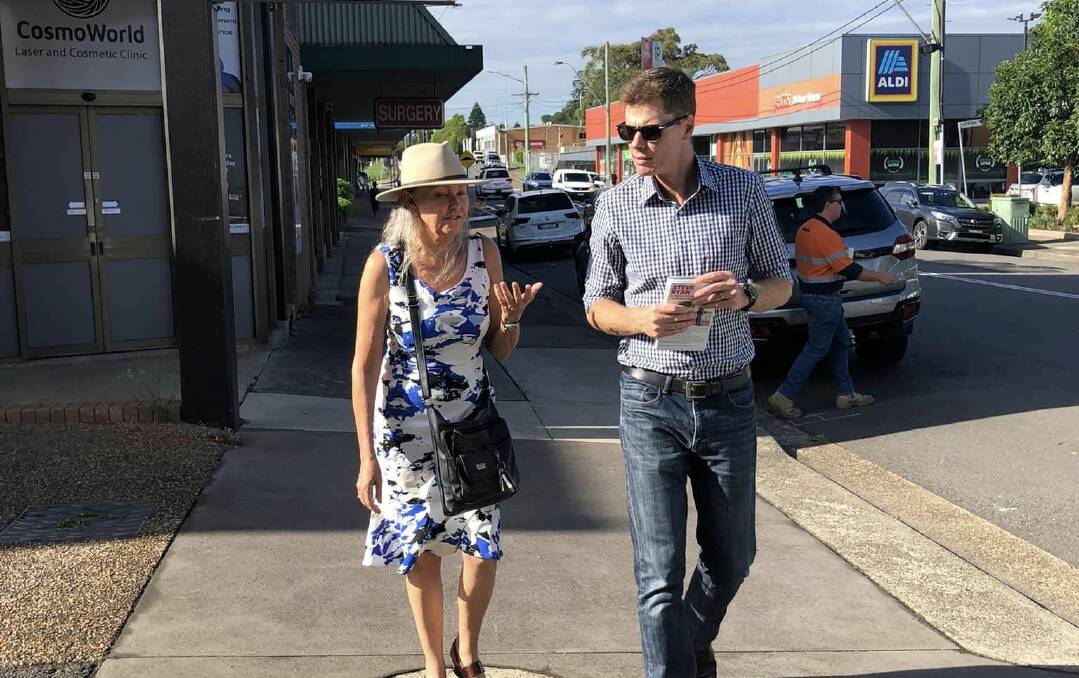 Labor's Lake Macquarie candidate, Stephen Ryan, on the campaign trail in Cardiff with Wallsend MP Sonia Hornery. 