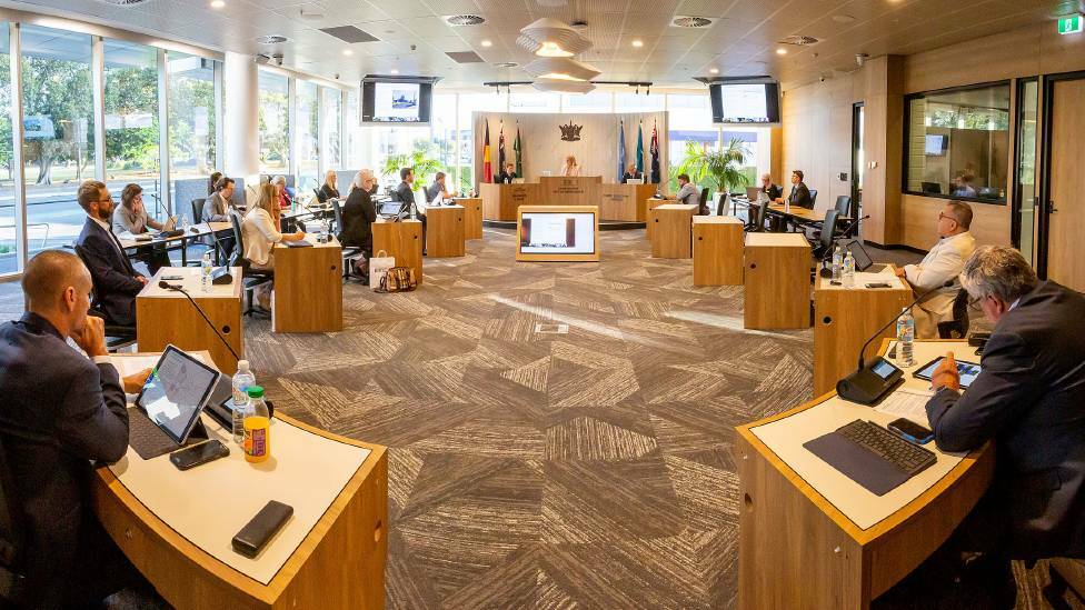 A file photo of Newcastle councillors meeting in their new offices in Stewart Avenue. A bomb threat closed tonight's council meeting temporarily.