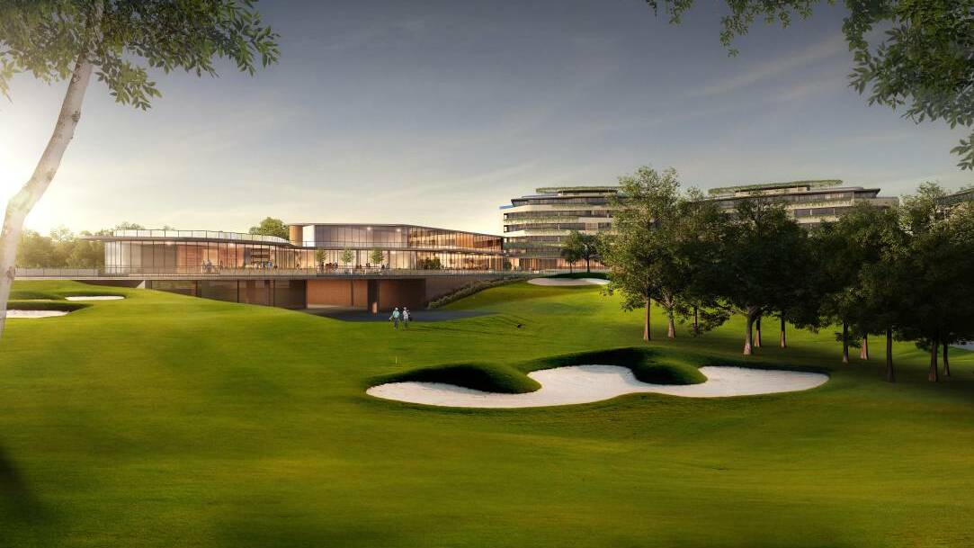 An artist's impression of the Merewether Golf Club redevelopment, including a new clubhouse, left, and seniors village.