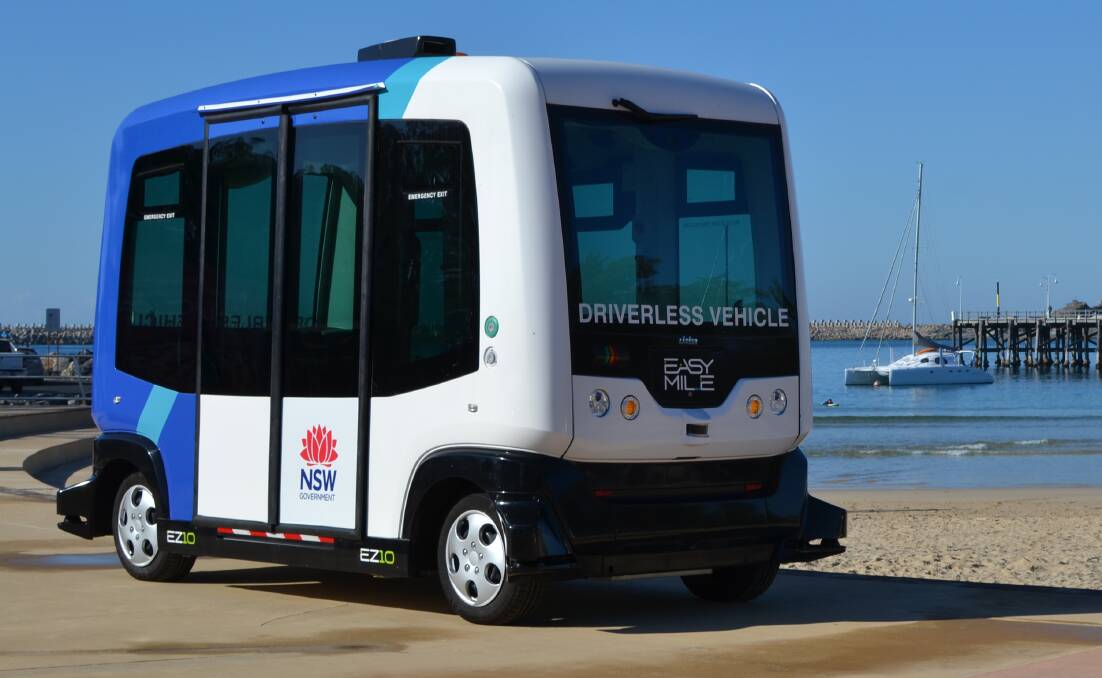 A driverless shuttle used in a Transport for NSW autonomous vehicle trial at Coffs Harbour. Newcastle's trial will involve a similar vehicle. Picture: Transport for NSW