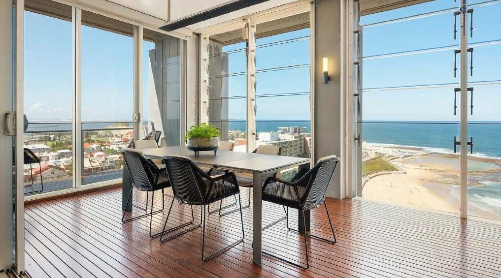 TOP END: This three-bedroom, three-bathroom penthouse on the top floor of The York apartments overlooking Newcastle beach sold recently for $5.45 million.
