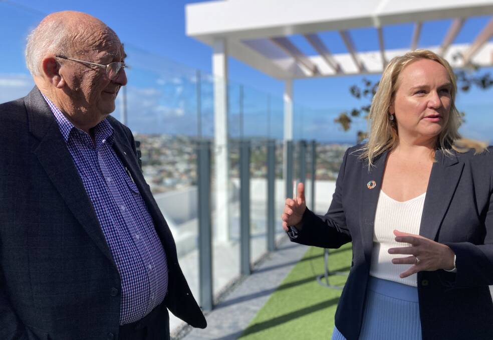 Nuatali Nelmes talking to Hilton Grugeon on top of the Sky Residences building on Wednesday.