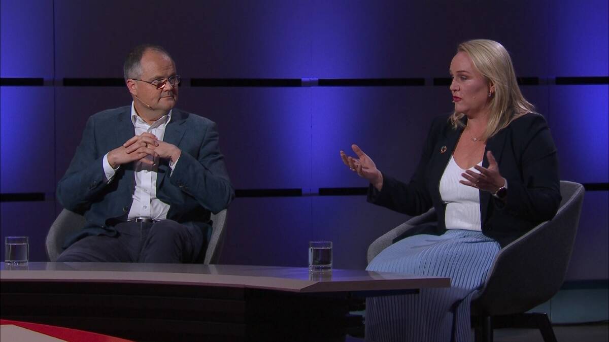 Ted O'Brien and Nuatali Nelmes debate energy transition on Q+A on Monday night. Picture supplied 