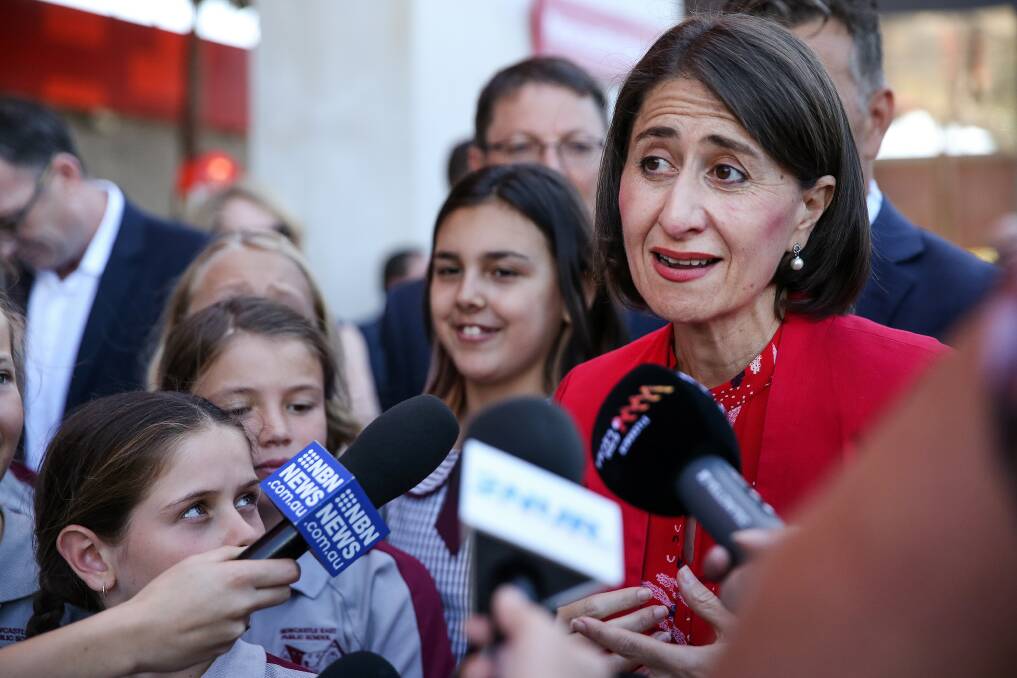 The last minister for the Hunter, Gladys Berejiklian, during a visit to Newcastle as premier in 2019. Picture by Marina Neil