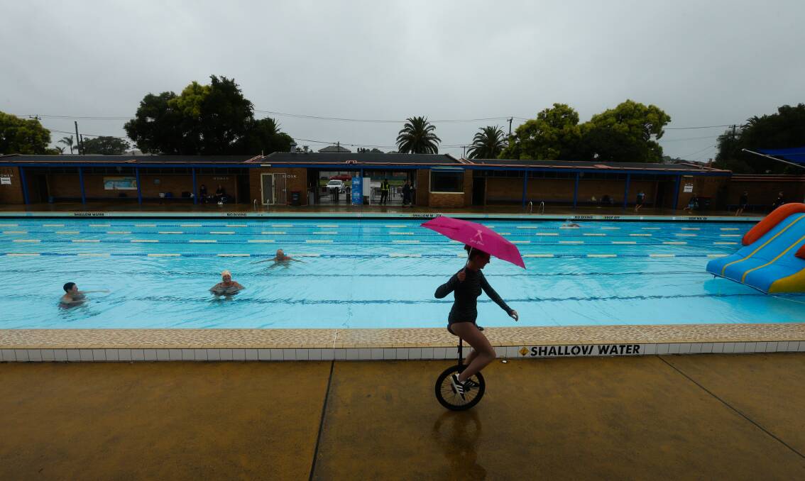 Performer Alessandra at an almost deserted Mayfield pool on Friday. Picture: Jonathan Carroll