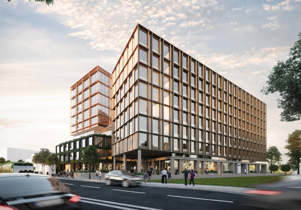 LINKED: Doma's revised plans for the Little National Hotel and office building, right, at Honeysuckle.
