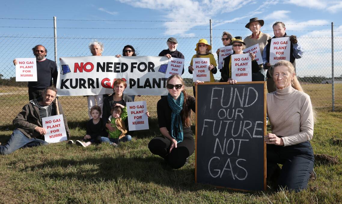 PEAKING: Janet Murray, front right, with fellow Gas Free Hunter campaigners outside the power station site on Wednesday. Picture: Simone De Peak