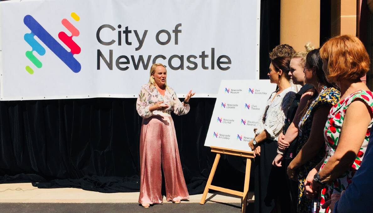 Lord mayor Nuatali Nelmes unveils the new council logo at City Hall on Wednesday.