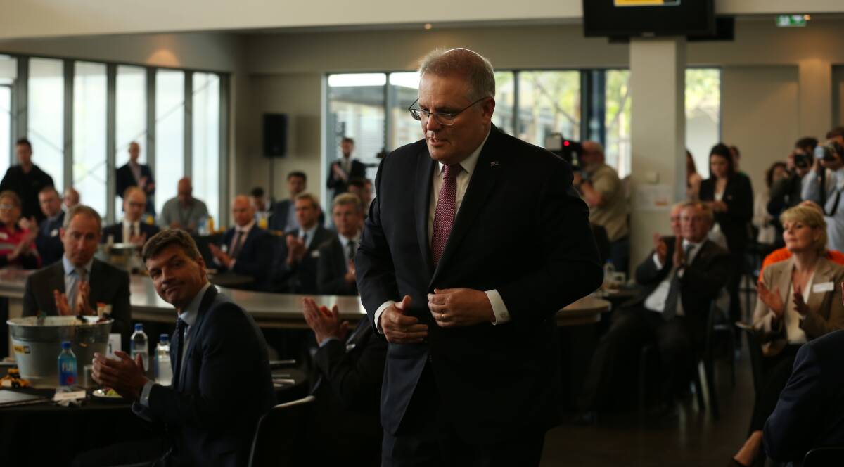 POWER PLAY: Scott Morrison at Tomago on Tuesday to announce the government's gas plan. Picture: Simone De Peak 
