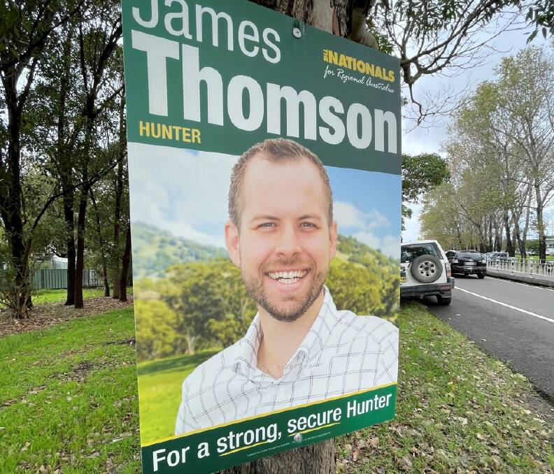 PHOTO OP: A James Thomson sign screwed to a tree in Speers Point.
